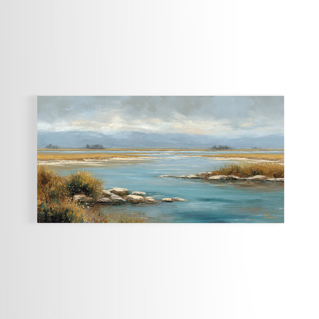 River Stones under Clear Shallow Water Canvas Print, Nature Art, Art, Living Room Decor, Fine Art, Nature, 3d Wall Art, NAT-2x1-57
