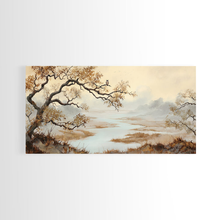 Owl in Moonlit Branches Canvas Print, Nature Art, 3d Wall Art, Living Room Decor, Watercolor Art, Nature, Nature Wall Art, NAT-2x1-63