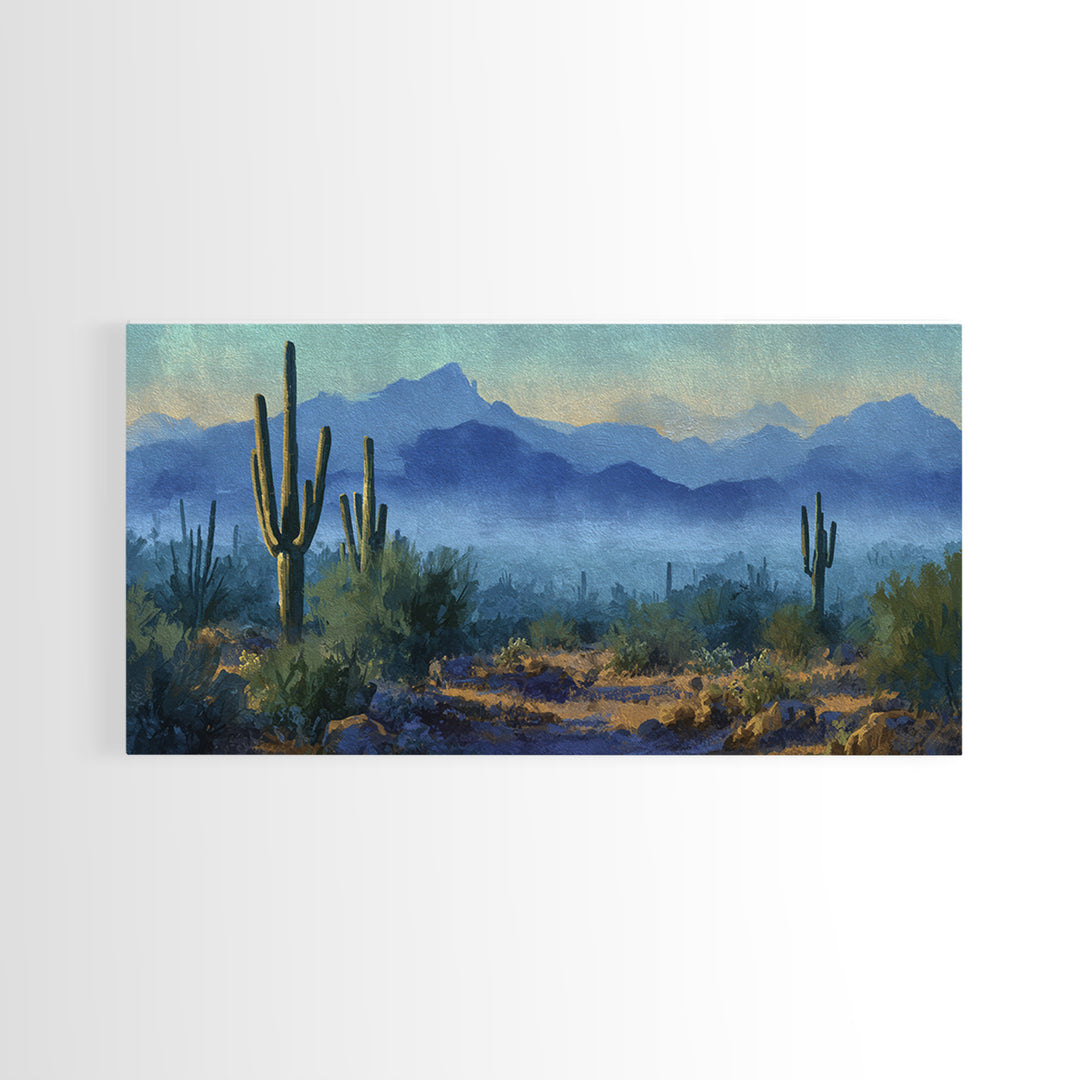 Desert Cactus Blooming After Rain Canvas Print, Nature Art, Printable Wall Art, Living Room Decor, Oil Painting, Nature, NAT-2x1-64