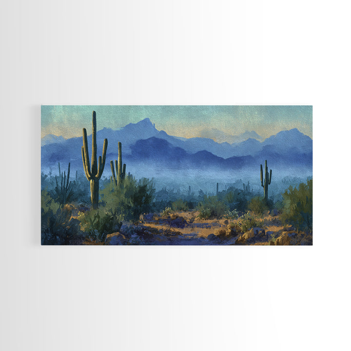 Desert Cactus Blooming After Rain Canvas Print, Nature Art, Printable Wall Art, Living Room Decor, Oil Painting, Nature, NAT-2x1-64