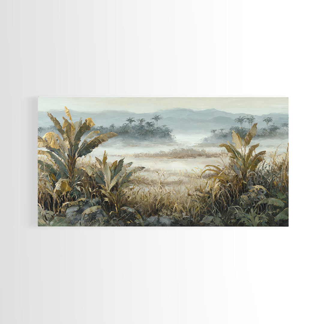 Tropical Jungle Leaves Framed Canvas Print, Nature Art, Painting, Living Room Decor, Abstract Art, Nature, Modern Wall Art, NAT-2x1-65