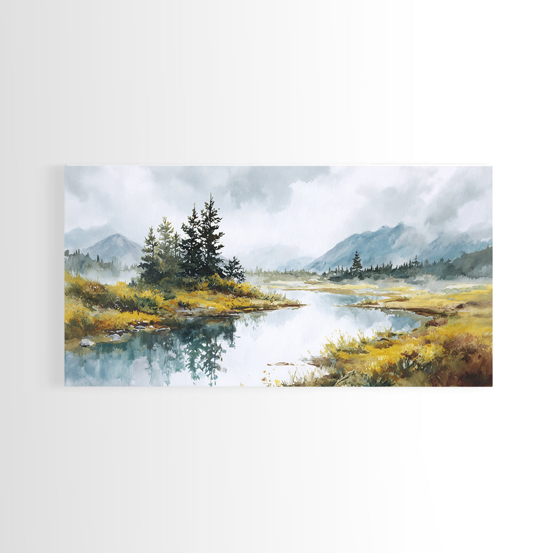 Misty Mountain Lake Canvas Print, Nature Art, Printable Wall Art, Living Room Decor, Fine Art, Nature, Living Room Wall Art, NAT-2x1-73