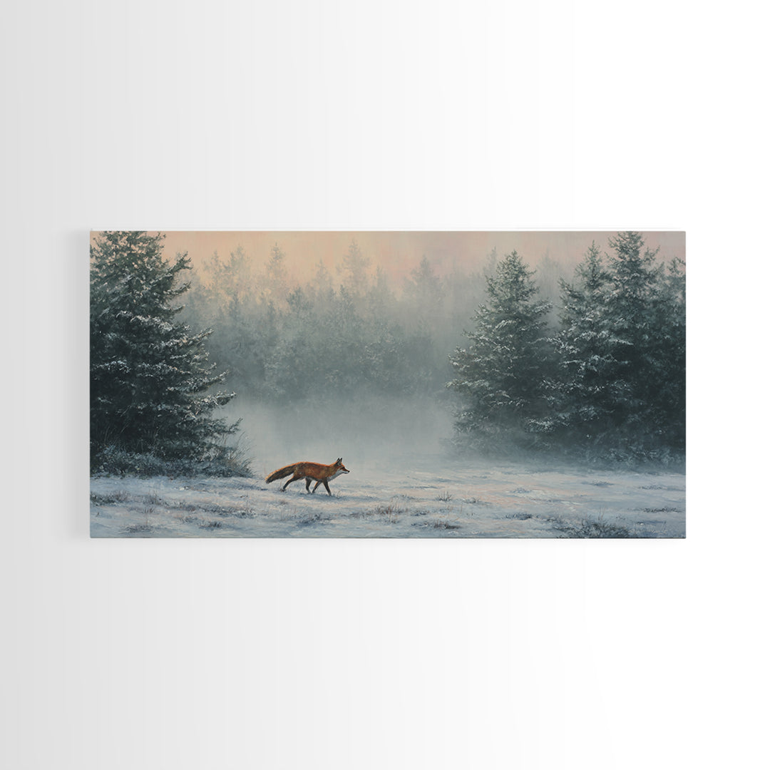 Fox Crossing a Snowy Forest Clearing Canvas Print, Nature Art, Contemporary Art, Living Room Decor, Fine Art, Nature, NAT-2x1-78