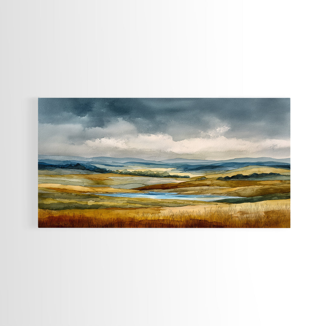 Storm Clouds over a Rolling Prairie Canvas Print, Nature Art, Wall Art, Living Room Decor, Fine Art, Nature, Wood Wall Art, NAT-2x1-82