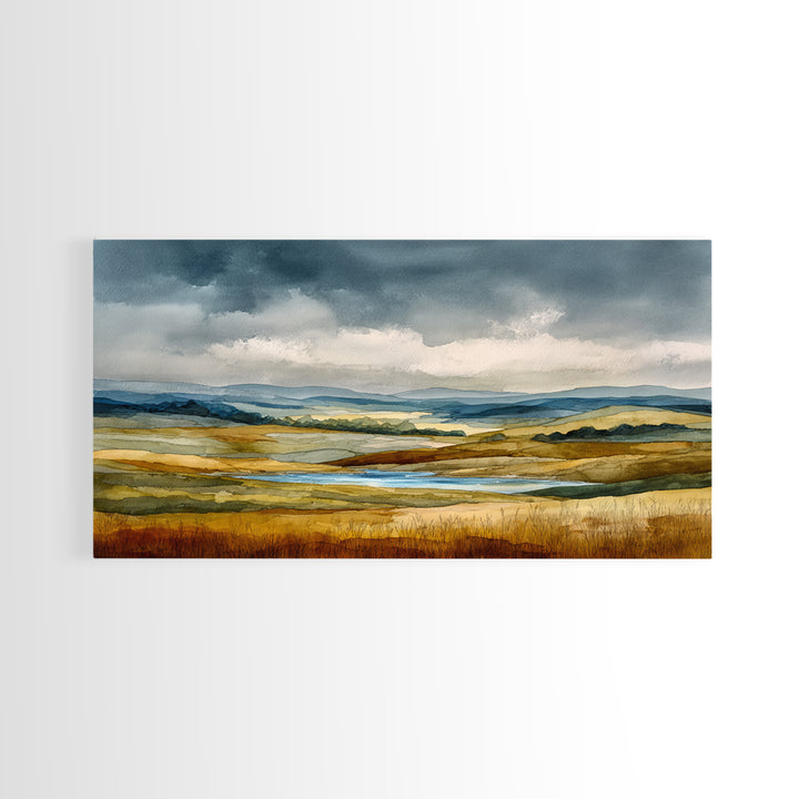 Storm Clouds over a Rolling Prairie Canvas Print, Nature Art, Wall Art, Living Room Decor, Fine Art, Nature, Wood Wall Art, NAT-2x1-82