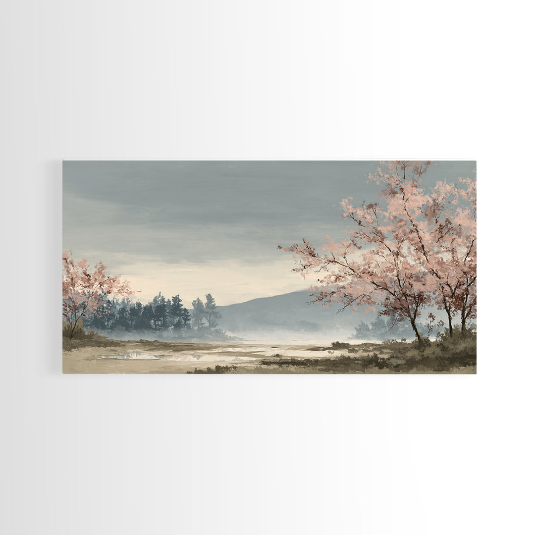 Spring Cherry Blossoms Framed Canvas Print, Nature Art, Modern Wall Art, Living Room Decor, Fine Art, Nature, Mountain Art, NAT-2x1-84