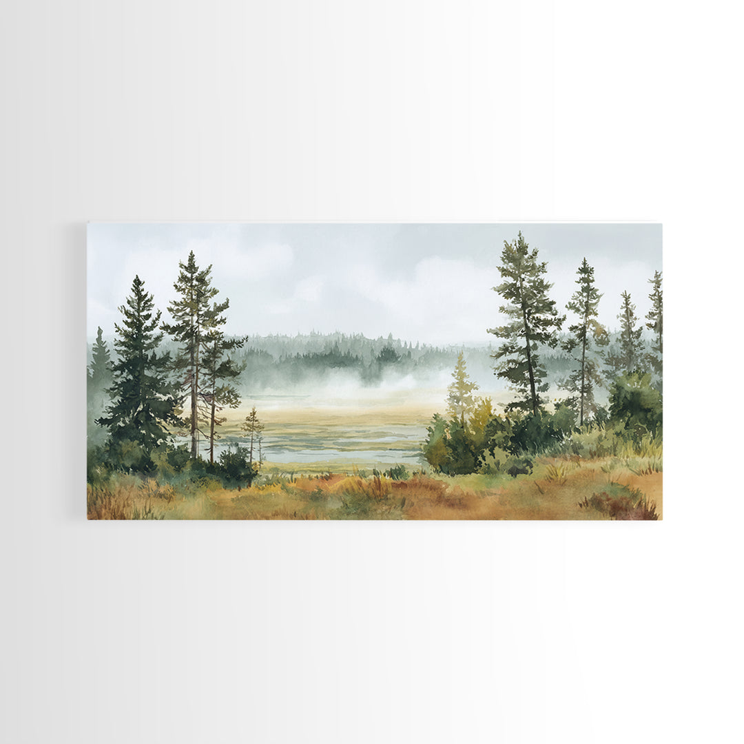 Moody Pine Forest Framed Canvas Print, Nature Art, Floral, Living Room Decor, Fine Art, Nature, Moss Art, Landscape Art, NAT-2x1-85