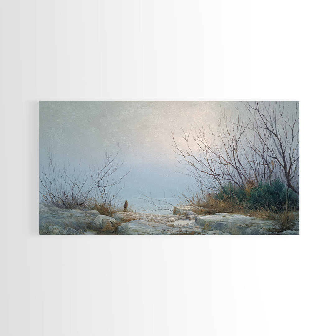 Owl in Moonlit Branches Framed Canvas Print, Nature Art, Mountain Wall Art, Living Room Decor, Watercolor Art, Nature, NAT-2x1-87