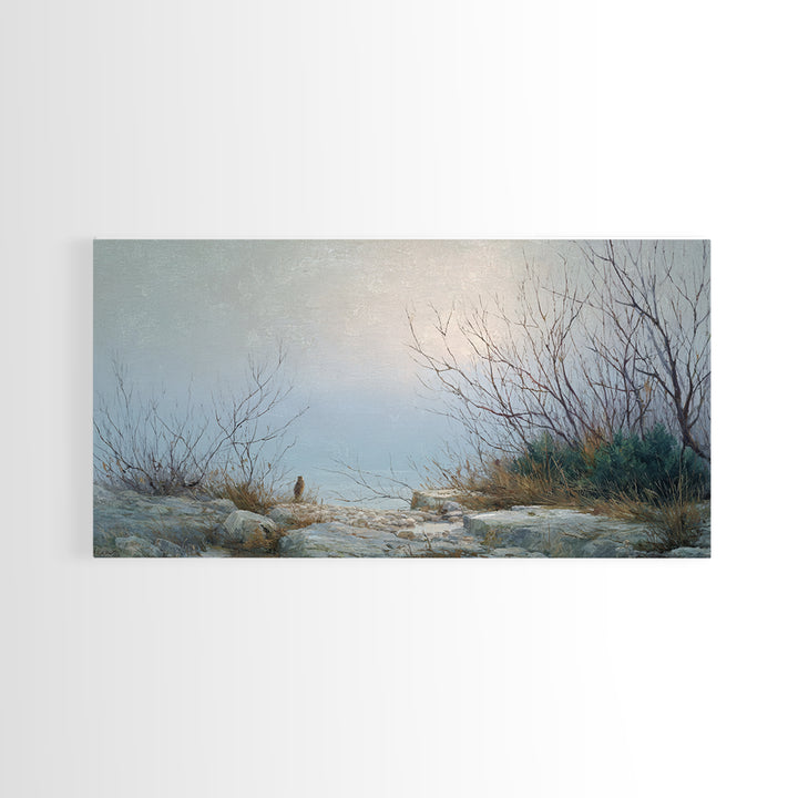 Owl in Moonlit Branches Framed Canvas Print, Nature Art, Mountain Wall Art, Living Room Decor, Watercolor Art, Nature, NAT-2x1-87