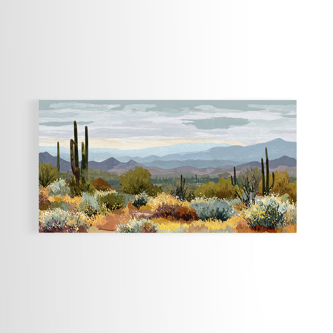 Desert Cactus Blooming After Rain Framed Canvas Print, Nature Art, Wood Wall Art, Living Room Decor, Fine Art, Nature, NAT-2x1-88