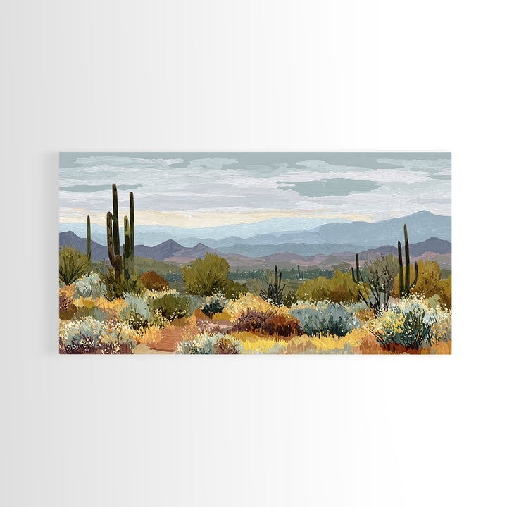 Desert Cactus Blooming After Rain Framed Canvas Print, Nature Art, Wood Wall Art, Living Room Decor, Fine Art, Nature, NAT-2x1-88