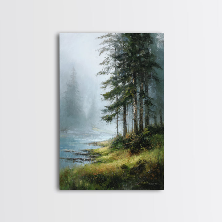 Moody Pine Forest Framed Canvas Print, Nature Art, Wall Art, Living Room Decor, Oil Painting, Nature, Wood Wall Art, NAT-2x3-1