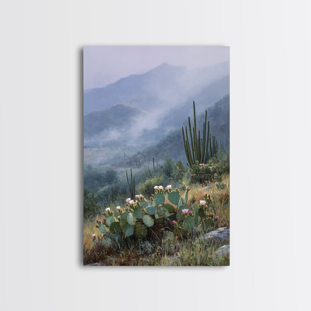 Desert Cactus Blooming After Rain Framed Canvas Print, Nature Art, Art Print, Living Room Decor, Fine Art, Nature, NAT-2x3-100