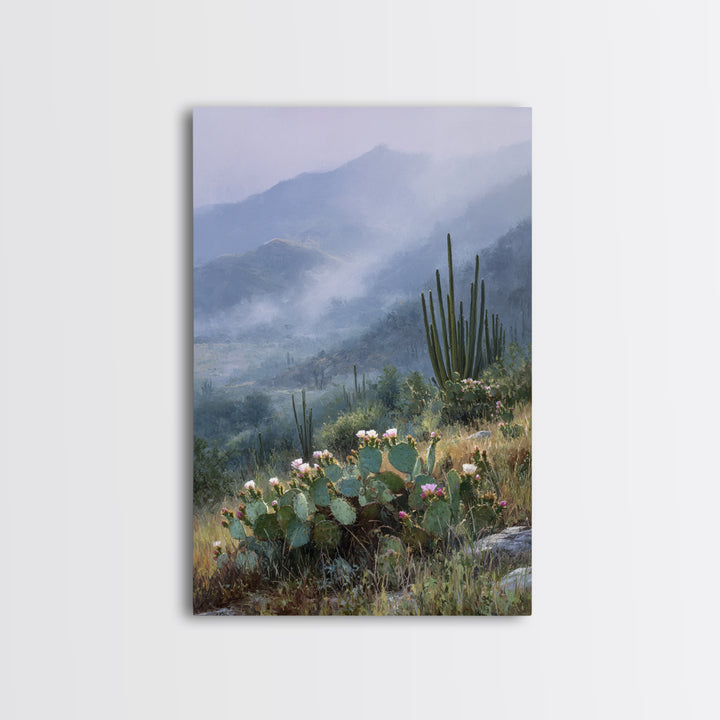 Desert Cactus Blooming After Rain Framed Canvas Print, Nature Art, Art Print, Living Room Decor, Fine Art, Nature, NAT-2x3-100