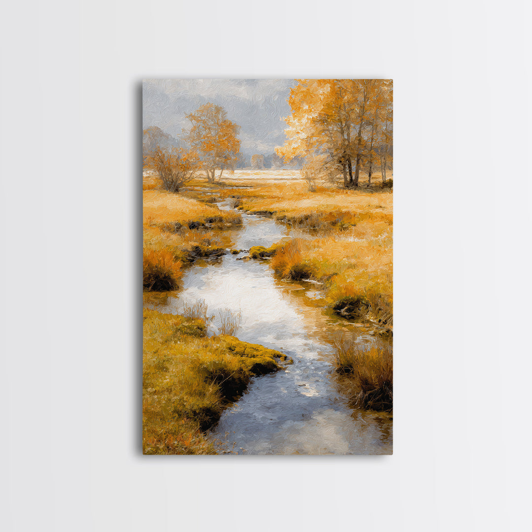 Autumn Leaves Floating on Quiet Stream Canvas Print, Nature Art, Art Print, Living Room Decor, Oil Painting, Nature, NAT-2x3-14