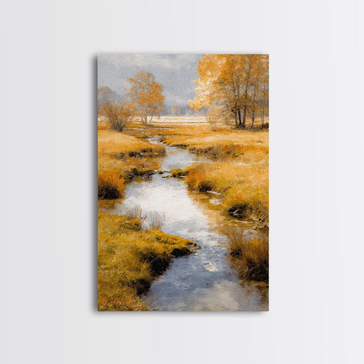 Autumn Leaves Floating on Quiet Stream Canvas Print, Nature Art, Art Print, Living Room Decor, Oil Painting, Nature, NAT-2x3-14