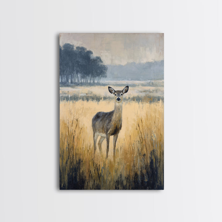 Deer Standing in a Golden Field Canvas Print, Nature Art, Moss Art, Living Room Decor, Fine Art, Nature, Statement Artwork, NAT-2x3-16