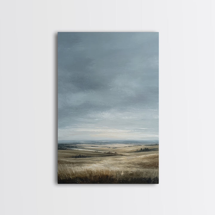 Storm Clouds over a Rolling Prairie Framed Canvas Print, Nature Art, Textured Painting, Living Room Decor, Fine Art, Nature, NAT-2x3-22