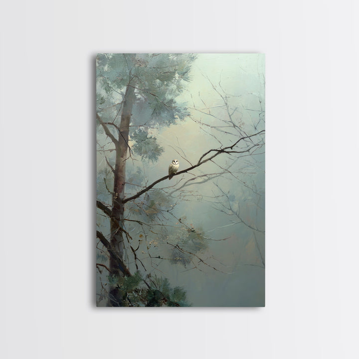 Owl in Moonlit Branches Framed Canvas Print, Nature Art, Nature Wall Art, Living Room Decor, Watercolor Art, Nature, NAT-2x3-3