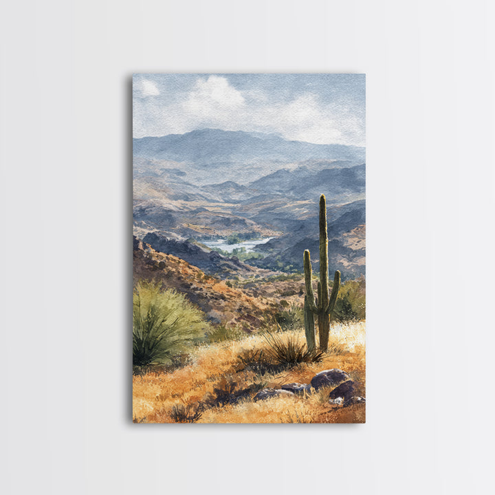 Desert Cactus Blooming After Rain Framed Canvas Print, Nature Art, Statement Artwork, Living Room Decor, Fine Art, Nature, NAT-2x3-4
