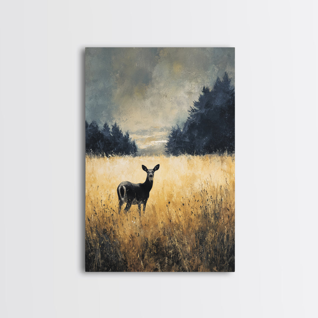 Deer Standing in a Golden Field Canvas Print, Nature Art, Fine Art Print, Living Room Decor, Fine Art, Nature, Poster, NAT-2x3-40
