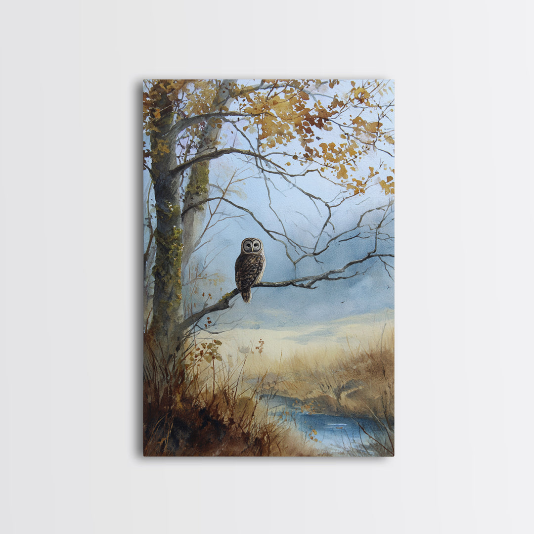 Owl in Moonlit Branches Framed Canvas Print, Nature Art, Room Decor, Living Room Decor, Fine Art, Nature, Wall Hangings, NAT-2x3-51
