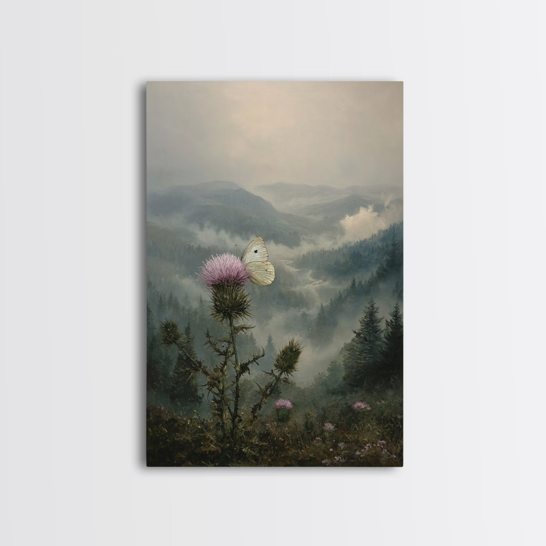 Butterfly Resting on a Blooming Thistle Framed Canvas Print, Nature Art, Wall Art, Living Room Decor, Fine Art, Nature, NAT-2x3-60
