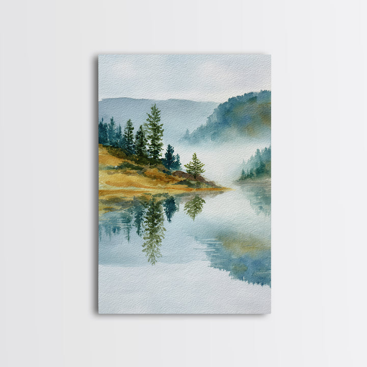 Misty Mountain Lake Canvas Print, Nature Art, Original Painting, Living Room Decor, Fine Art, Nature, Mountain Wall Art, NAT-2x3-61