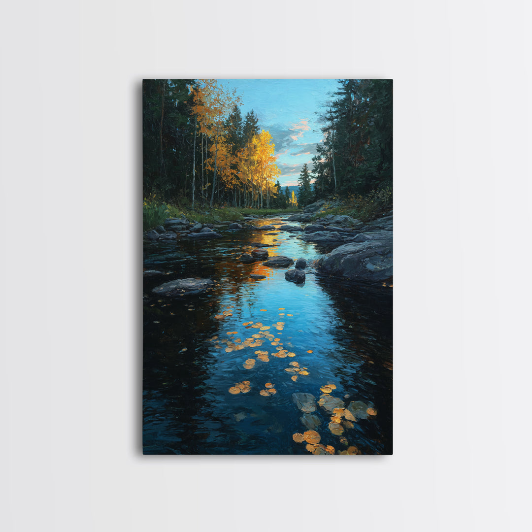 Autumn Leaves Floating on Quiet Stream Canvas Print, Nature Art, Mushroom, Living Room Decor, Abstract Art, Nature, NAT-2x3-62