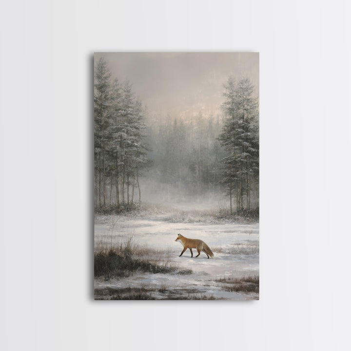 Fox Crossing a Snowy Forest Clearing Canvas Print, Nature Art, Home Decor, Living Room Decor, Nature, Abstract Wall Art, NAT-2x3-66