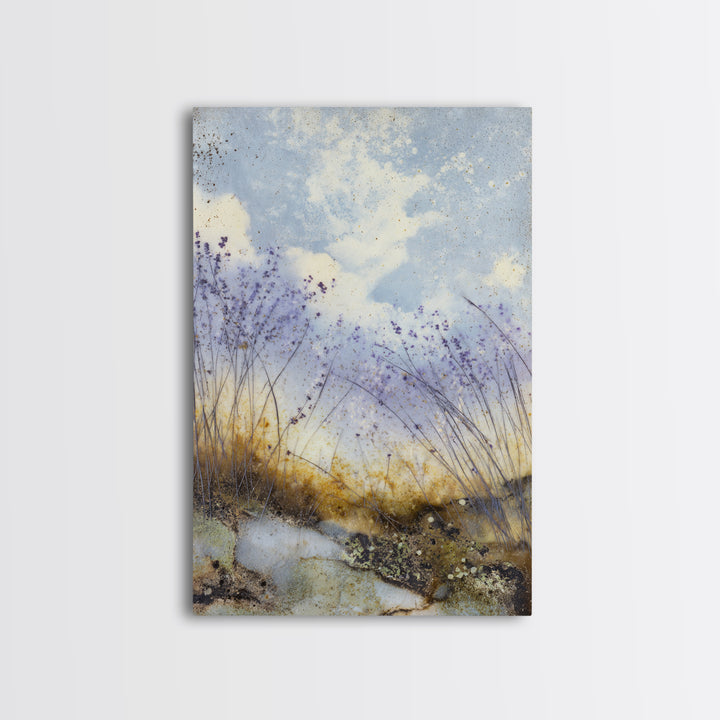 Bees Circling Lavender Blossoms Canvas Print, Nature Art, Poster, Living Room Decor, Fine Art, Nature, Abstract Wall Art, NAT-2x3-79
