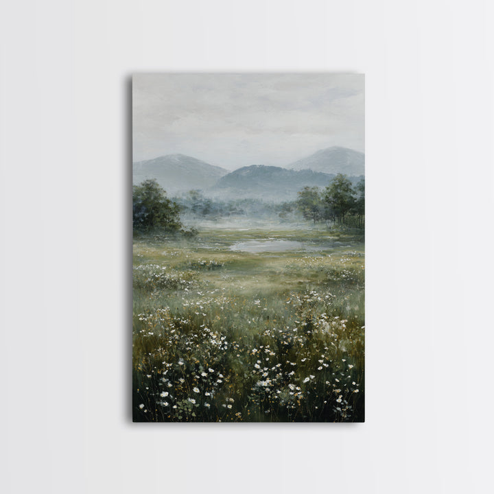 Wildflower Meadow under Soft Summer Sky Canvas Print, Nature Art, Painting, Living Room Decor, Nature, Modern Wall Art, NAT-2x3-82