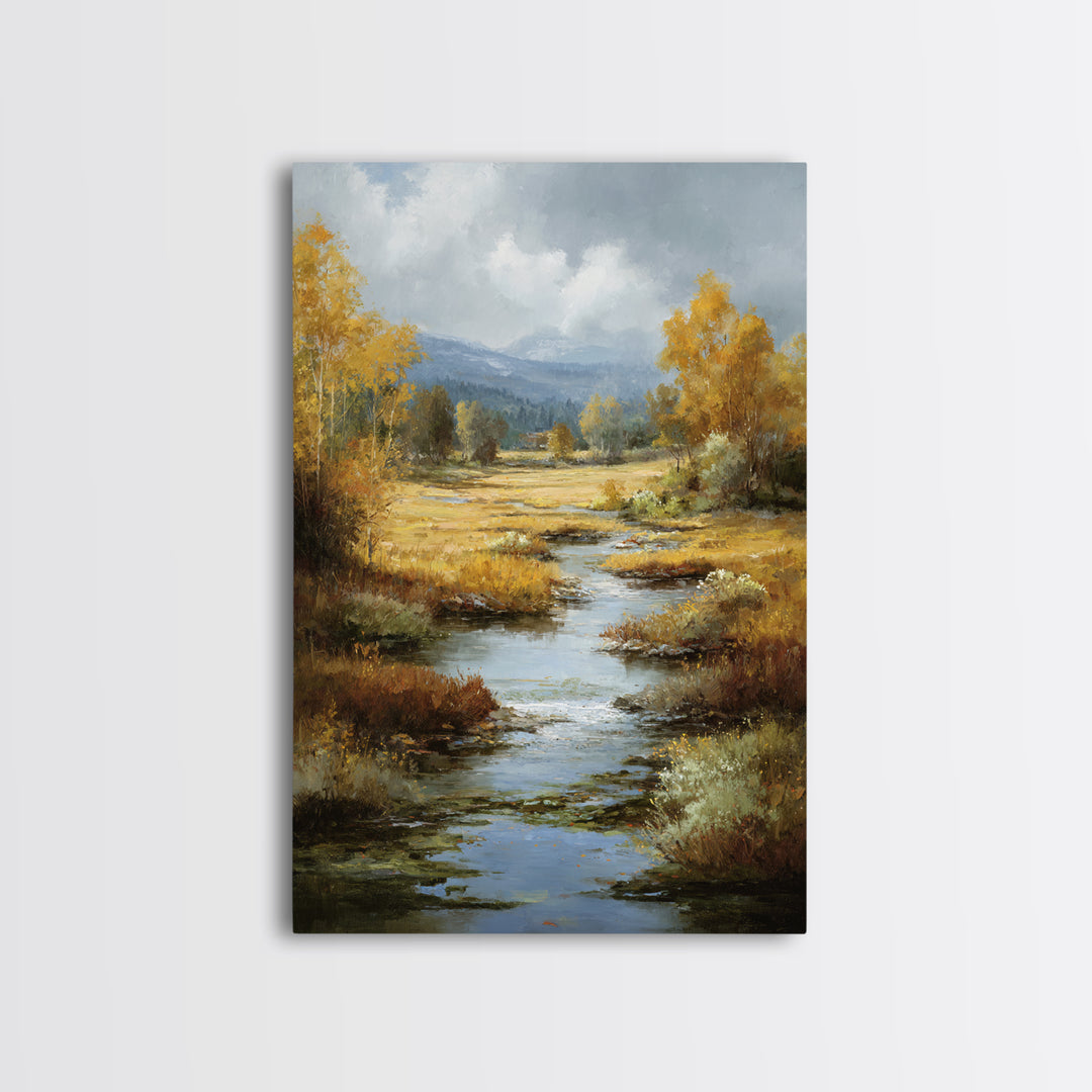 Autumn Leaves Floating on Quiet Stream Canvas Print, Nature Art, Mushroom, Living Room Decor, Abstract Art, Nature, NAT-2x3-86