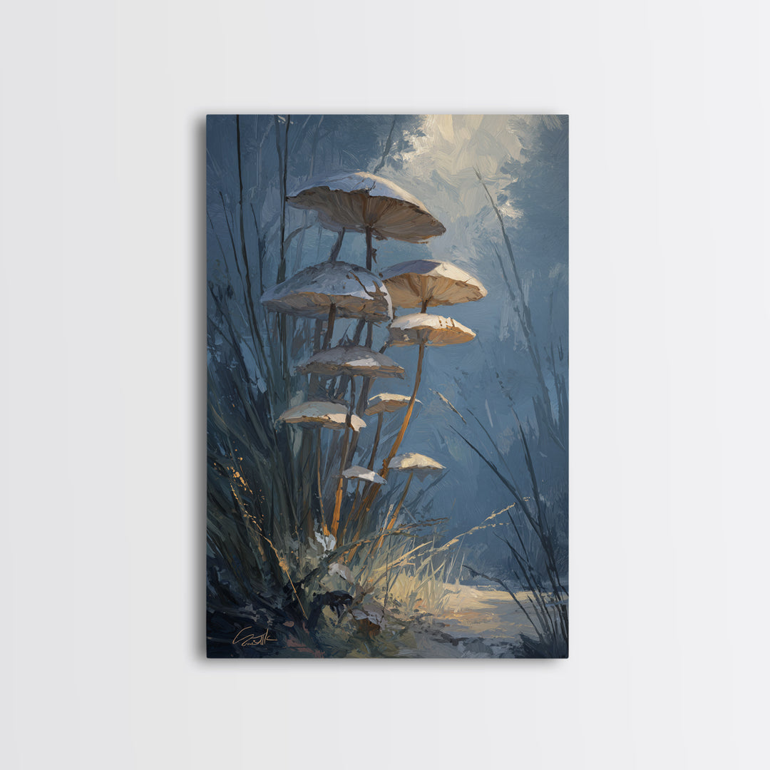 Mushroom Cluster in Enchanted Woodland Framed Canvas Print, Nature Art, 3d Wall Art, Living Room Decor, Fine Art, Nature, NAT-2x3-87
