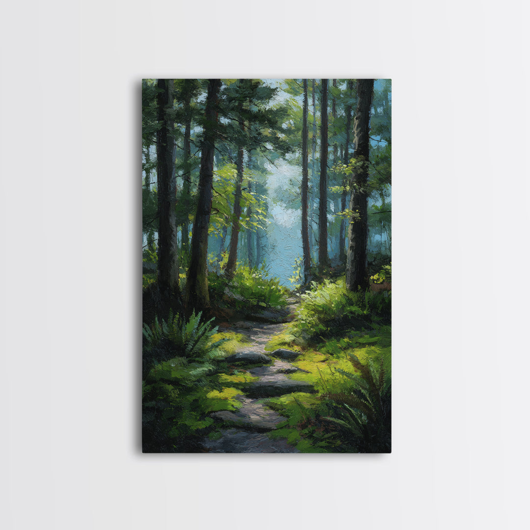 Sunlit Forest Path Canvas Print, Nature Art, Poster, Living Room Decor, Fine Art, Nature, Abstract Wall Art, 3d Wall Art, NAT-2x3-9