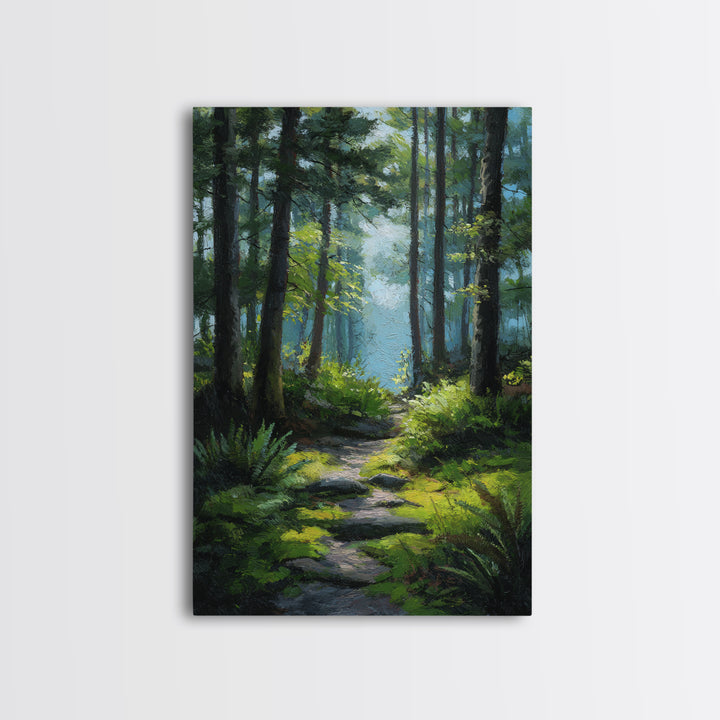 Sunlit Forest Path Canvas Print, Nature Art, Poster, Living Room Decor, Fine Art, Nature, Abstract Wall Art, 3d Wall Art, NAT-2x3-9