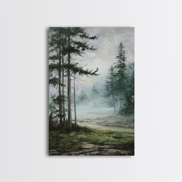 Moody Pine Forest Framed Canvas Print, Nature Art, Framed Art, Living Room Decor, Nature, Botanical Art, Digital Download Art, NAT-2x3-97