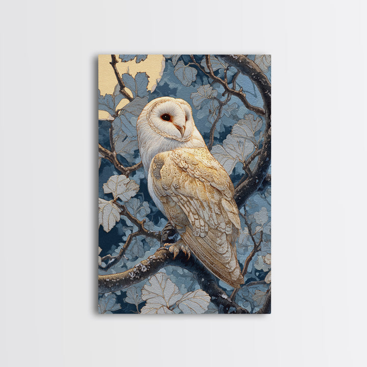 Owl in Moonlit Branches Canvas Print, Nature Art, Wood Wall Art, Living Room Decor, Watercolor Art, Nature, Nature Wall Art, NAT-2x3-99