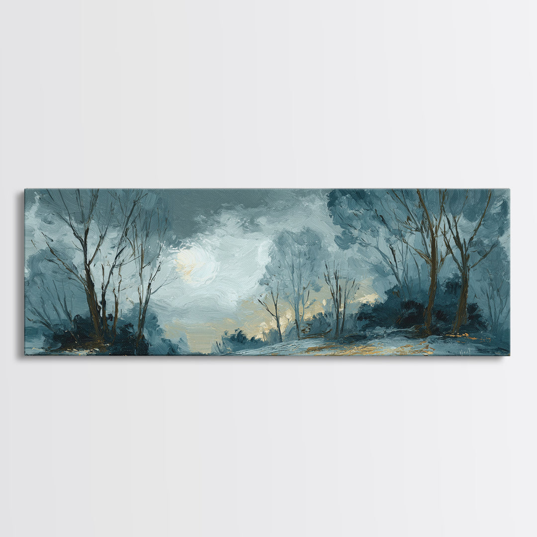 Owl in Moonlit Branches Canvas Print, Nature Art, Bird Wall Art, Living Room Decor, Fine Art, Nature, Textured Painting, NAT-3x1-11