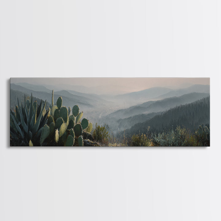 Desert Cactus Blooming After Rain Framed Canvas Print, Nature Art, Botanical Art, Living Room Decor, Watercolor Art, Nature, NAT-3x1-12