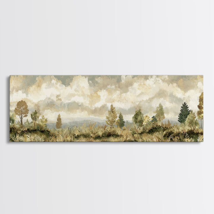 Sunlit Forest Path Framed Canvas Print, Nature Art, Modern Wall Art, Living Room Decor, Fine Art, Nature, Mountain Art, NAT-3x1-17