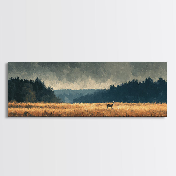 Deer Standing in a Golden Field Canvas Print, Nature Art, Bird Wall Art, Living Room Decor, Fine Art, Nature, Textured Painting, NAT-3x1-24
