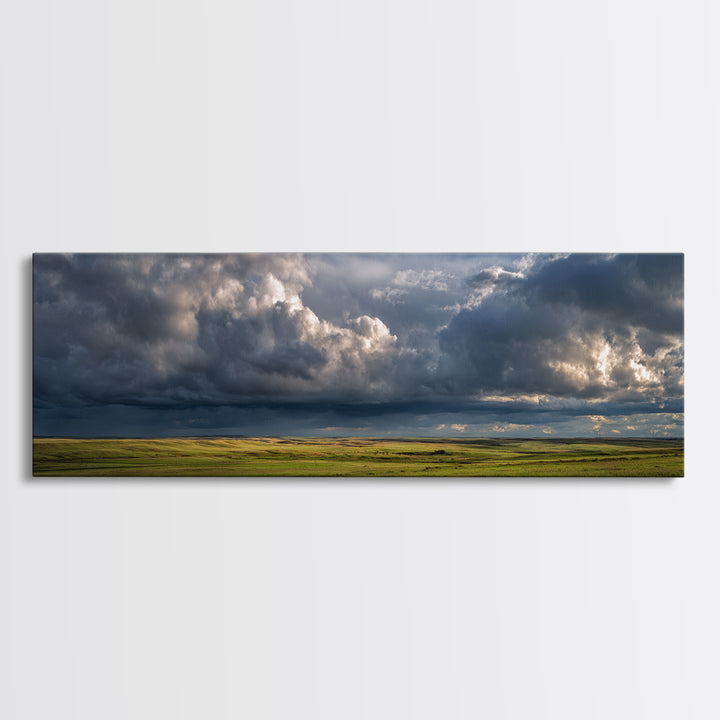 Storm Clouds over a Rolling Prairie Canvas Print, Nature Art, Wall Art, Living Room Decor, Fine Art, Nature, Wood Wall Art, NAT-3x1-30
