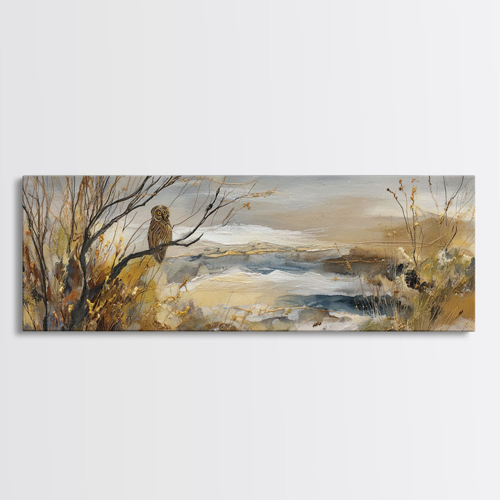 Owl in Moonlit Branches Canvas Print, Nature Art, Art Print, Living Room Decor, Oil Painting, Nature, Printable Wall Art, NAT-3x1-35
