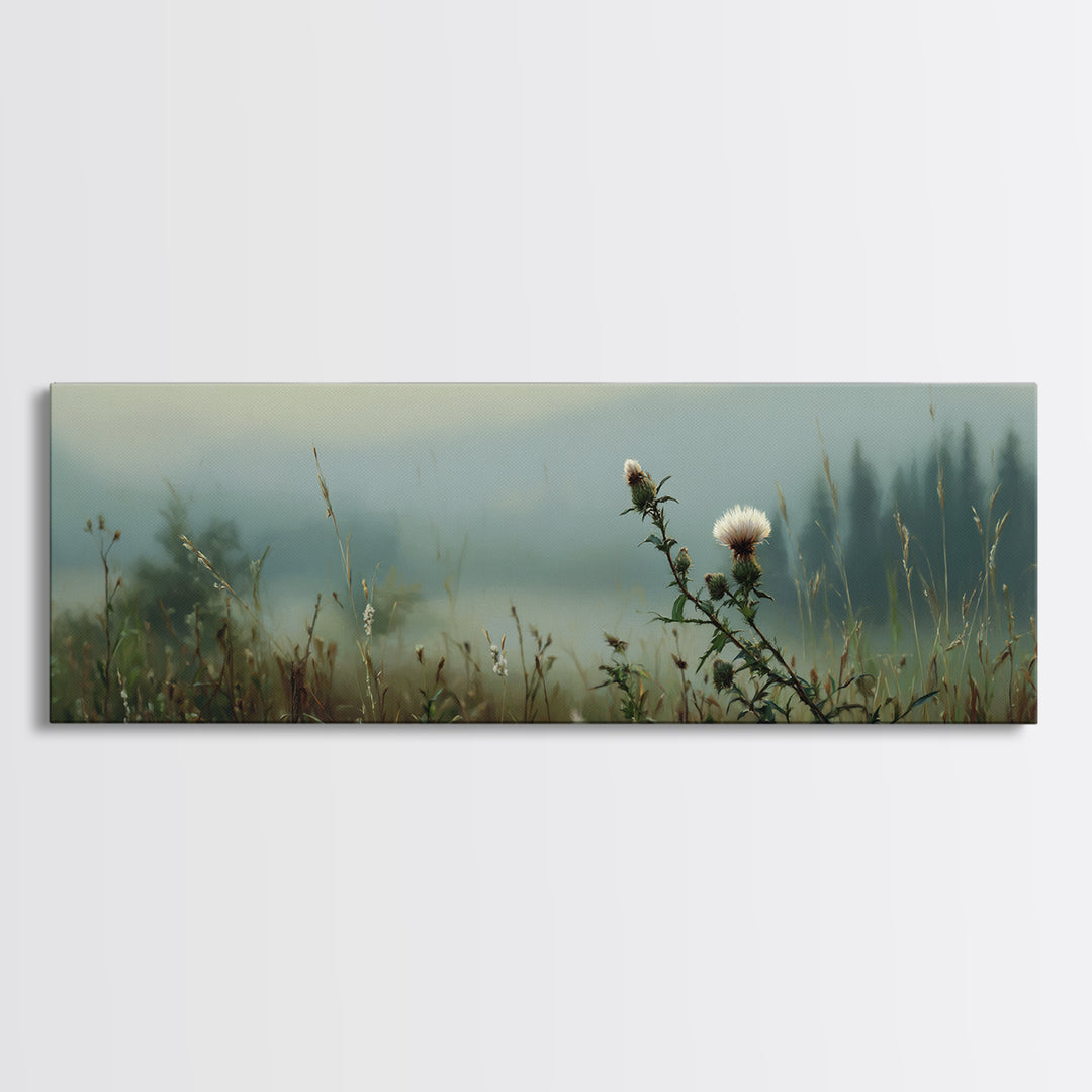 Butterfly Resting on a Blooming Thistle Framed Canvas Print, Nature Art, Neutral Decor, Living Room Decor, Fine Art, Nature, NAT-3x1-44