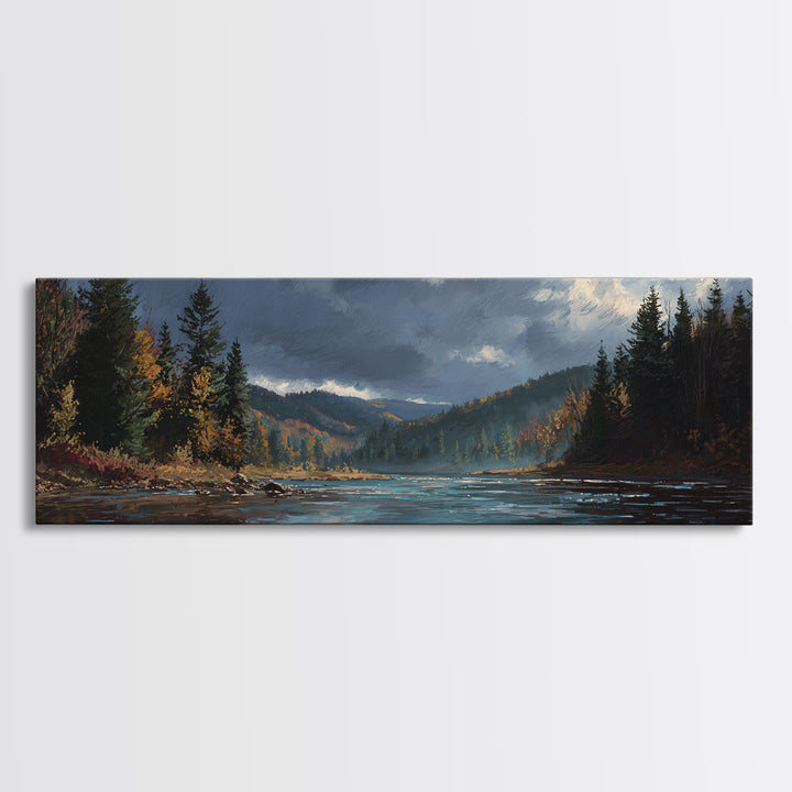 Autumn Leaves Floating on Quiet Stream Canvas Print, Nature Art, 3d Wall Art, Living Room Decor, Nature, Nature Wall Art, NAT-3x1-46
