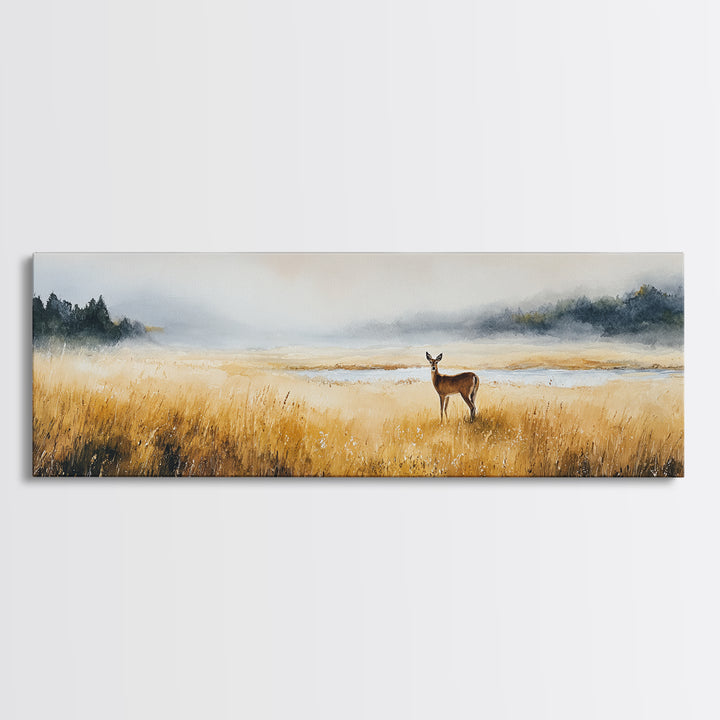 Deer Standing in a Golden Field Canvas Print, Nature Art, Art Print, Living Room Decor, Fine Art, Nature, Printable Wall Art, NAT-3x1-48