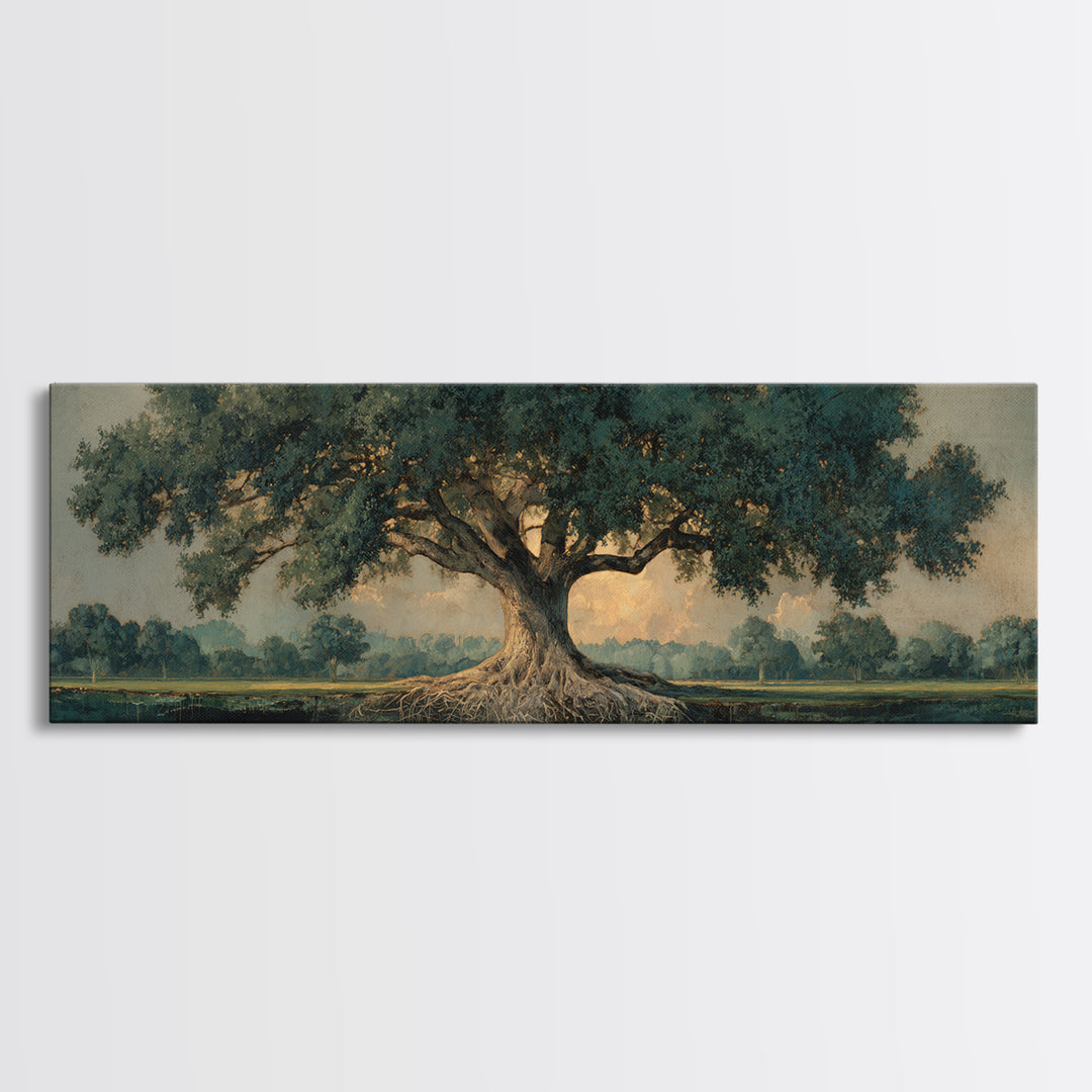 Tree of Life Framed Canvas Print, Nature Art, Living Room Decor, Oil Painting, Nature, Framed Art, Wood Wall Art, NAT-3x1-55