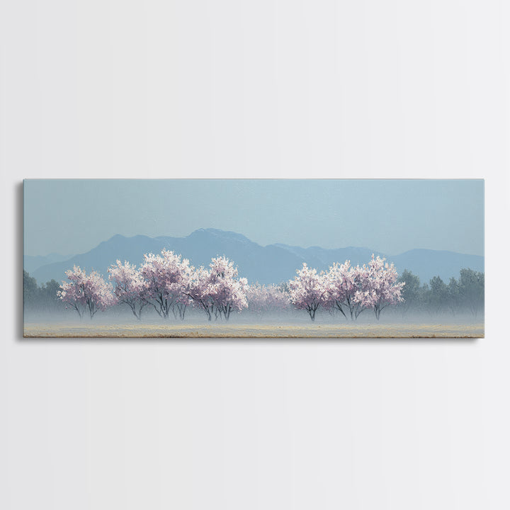Spring Cherry Blossoms Framed Canvas Print, Nature Art, Textured Painting, Living Room Decor, Fine Art, Nature, NAT-3x1-56