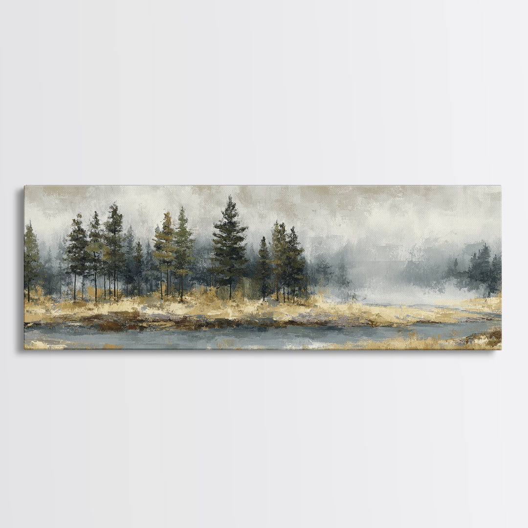 Moody Pine Forest Framed Canvas Print, Nature Art, Mountain Wall Art, Living Room Decor, Fine Art, Nature, Fine Art Print, NAT-3x1-57